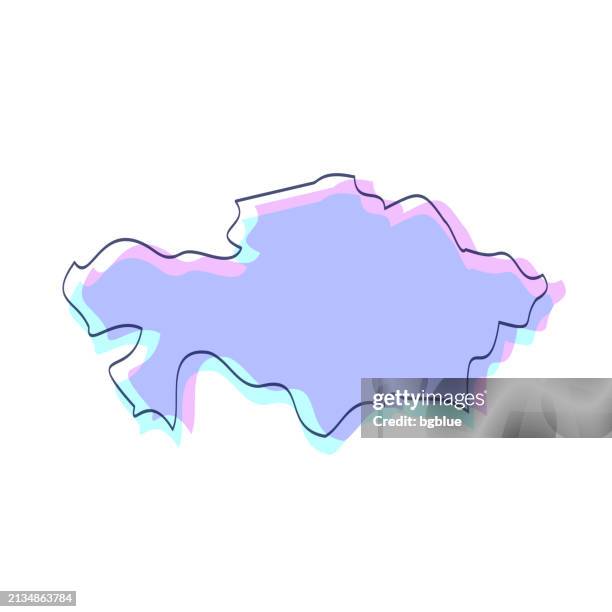 kazakhstan map hand drawn - purple with black outline - trendy design - central asia stock illustrations