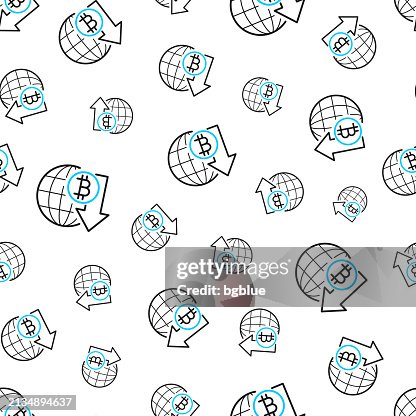 Bitcoin rate decrease. Seamless pattern. Line icons on white background Bitcoin rate decrease. Seamless pattern. Line icons on white background
