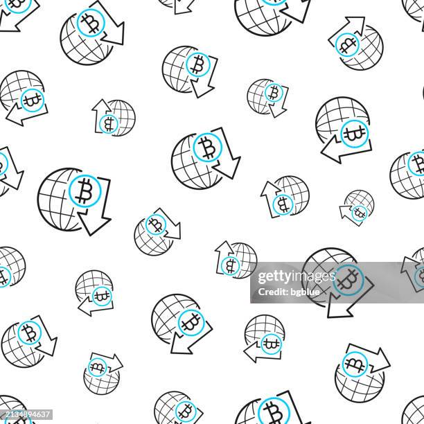 bitcoin rate decrease. seamless pattern. line icons on white background - planets colliding stock illustrations