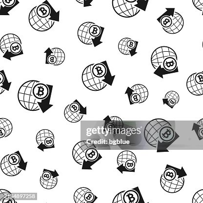 Bitcoin rate decrease. Seamless pattern. Icons on white background Bitcoin rate decrease. Seamless pattern. Icons on white background