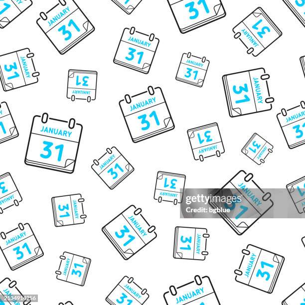 january 31. seamless pattern. line icons on white background - 31 january stock illustrations