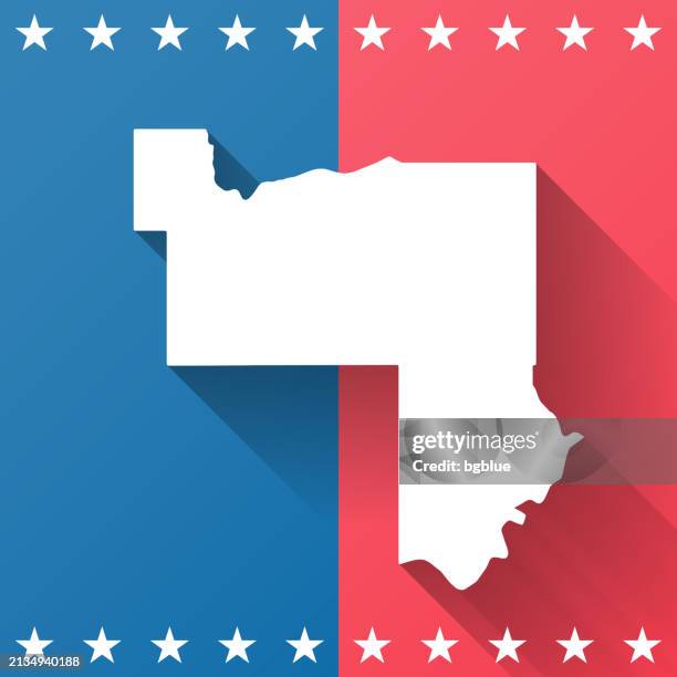 muskogee county, oklahoma. map on blue and red background - muskogee oklahoma stock illustrations