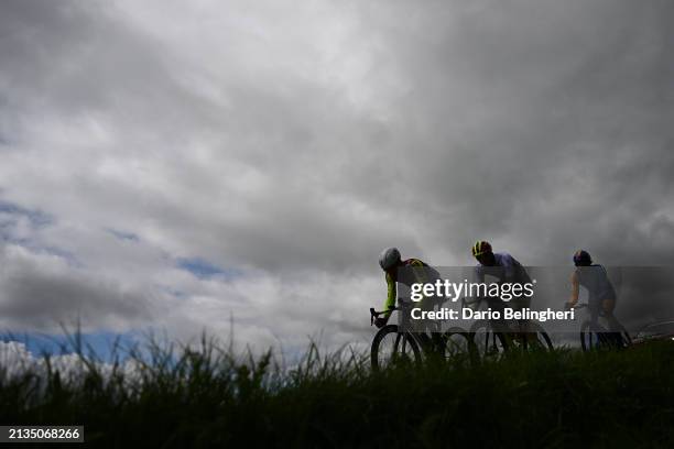 Kristian Sbaragli of Italy and Team Corratec - Vini Fantini, Joes Oosterlinck of Belgium and Team Bingoal WB - White best young jersey and Matisse...