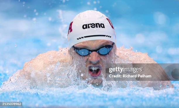 Thomas Beeley of University of Aberdeen Performance Swimming competes in the Men's 200m Butterfly Heat 8 during day two of the British Swimming...