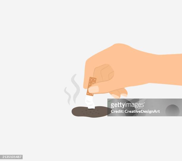 hand extinguishing the cigarette. unhealthy habits. quit smoking. world no tobacco day - no stock illustrations