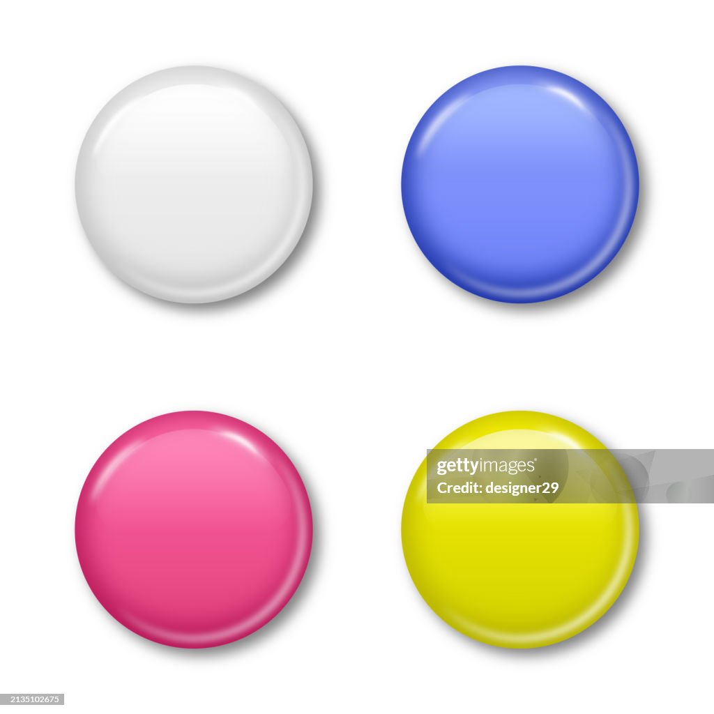 Diseño vectorial realista del conjunto de insignias en blanco.