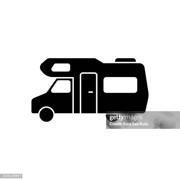 stockillustraties, clipart, cartoons en iconen met motor caravan solid icon design with editable stroke. suitable for infographics, web pages, mobile apps, ui, ux, and gui design. - caravan