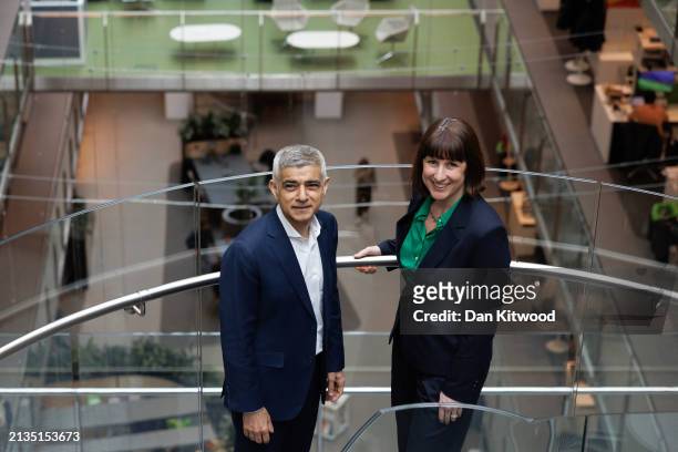 London Mayor Sadiq Khan and Shadow Chancellor Rachel Reeves visit the Francis Crick Institute as they launch a "London growth plan" on April 03, 2024...