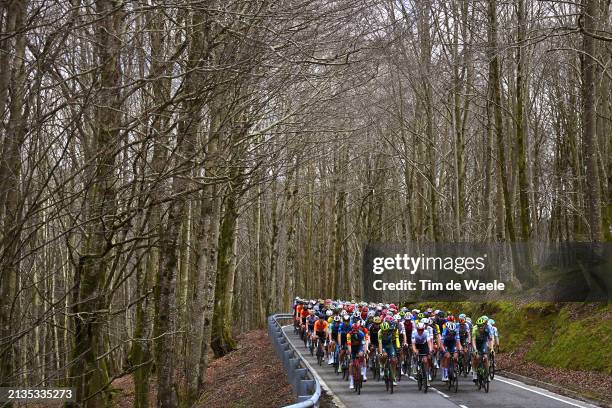 General view of Julien Bernard of France and Team Lidl - Trek, Matteo Sobrero of Italy and Team BORA - hansgrohe, Gregor Muhlberger of Austria and...