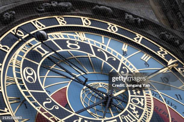 detail of astronomical clock prague town hall - prague clock stock pictures, royalty-free photos & images