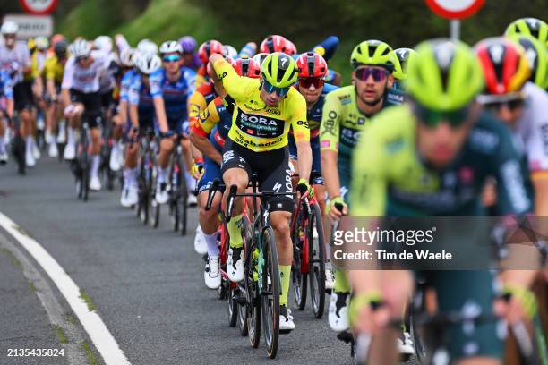 Primoz Roglic of Slovenia and Team BORA - hansgrohe - Yellow Leader Jersey competes during the 63rd Itzulia Basque Country 2024, Stage 3 a 190.9km...