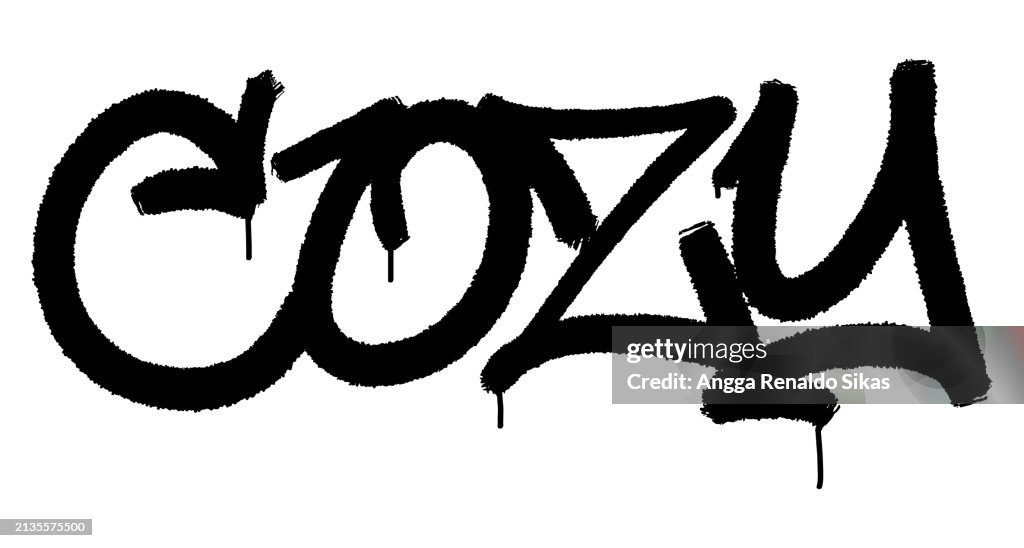Gemütliches Wort schwarzes Graffiti Airbrush Sprühfarbe Typografie