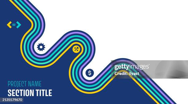 illustrazioni stock, clip art, cartoni animati e icone di tendenza di modello di presentazione con strisce colorate - linea del tempo supporto visivo