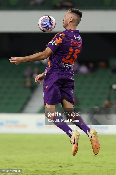 Aleksandar Susnjar of the Glory in action during the A-League Men round 12 match between Perth Glory and Sydney FC at HBF Park, on April 03 in Perth,...