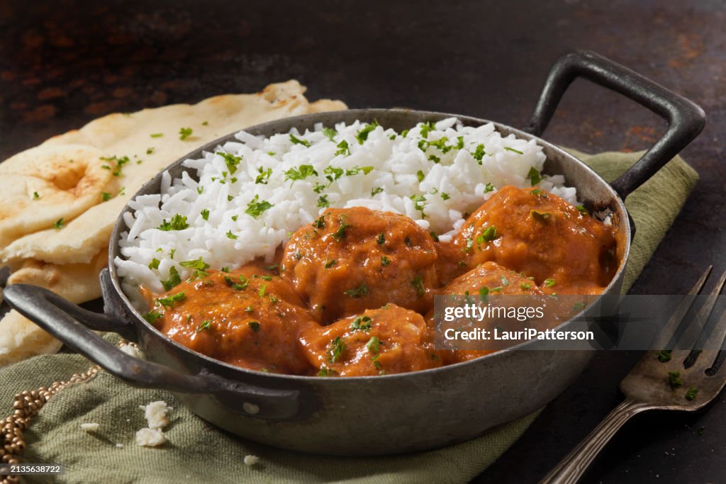 Butter Chicken Meatballs with Rice