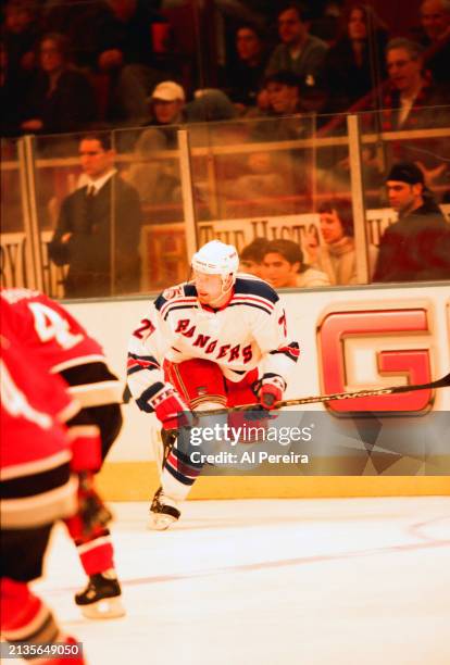 Left Wing Jan Hlavac of the New York Rangers follows the play in the game between the Buffalo Sabres vs the New York Rangers at Madison Square Garden...