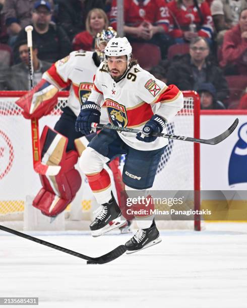 Ryan Lomberg of the Florida Panthers skates during the third period against the Montreal Canadiens at the Bell Centre on April 2, 2024 in Montreal,...