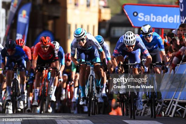 Edoardo Zambanini of Italy and Team Bahrain - Victorious, Quinten Hermans of Belgium and Team Alpecin - Deceuninck and Alex Aranburu of Spain and...