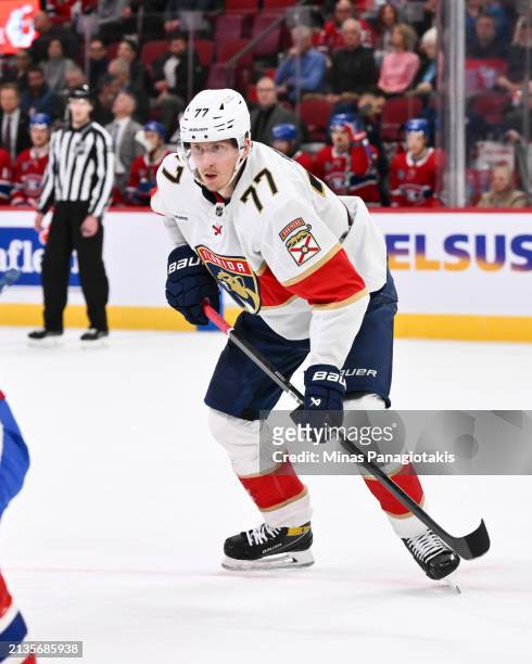 Niko Mikkola of the Florida Panthers skates during the third period against the Montreal Canadiens at the Bell Centre on April 2, 2024 in Montreal,...