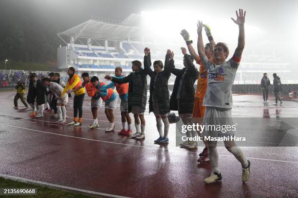 Players of Sanfrecce Hiroshima celebrate the win after the J.LEAGUE MEIJI YASUDA J1 6th Sec. Match between FC Machida Zelvia and Sanfrecce Hiroshima...