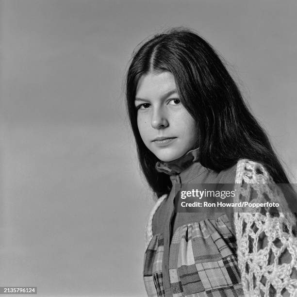 Posed studio shot of English actress Finola Hughes in London, circa 1975.