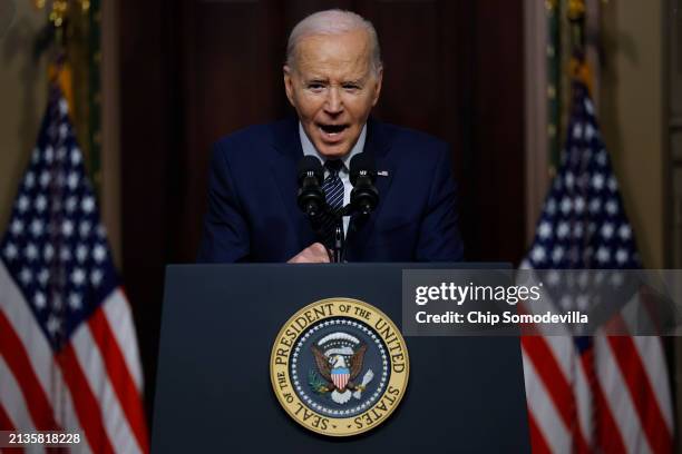 President Joe Biden delivers remarks about his administration's work to lower the cost of breathing treatments for asthma and COPD patients during an...