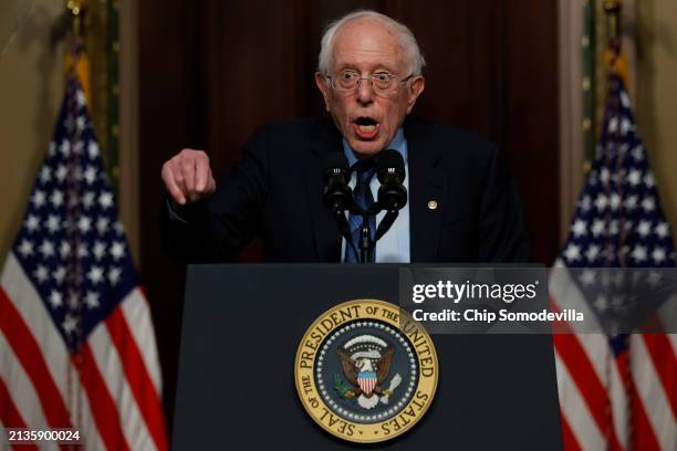 Senate Health, Education, Labor and Pensions Committee Chairman Bernie Sanders talks about lowering health care costs during an event highlighting...
