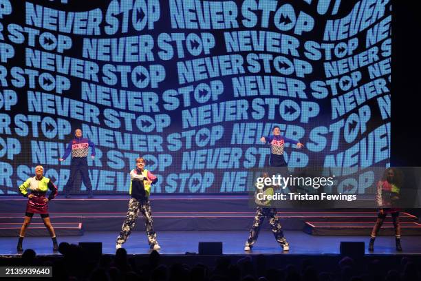 Kids perform on stage during the Kidz Bop Never Stop Live tour on April 03, 2024 in London, England.
