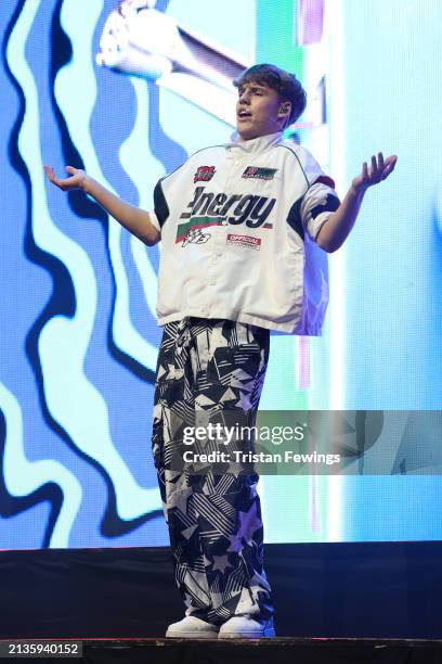 Kids perform on stage during the Kidz Bop Never Stop Live tour on April 03, 2024 in London, England.