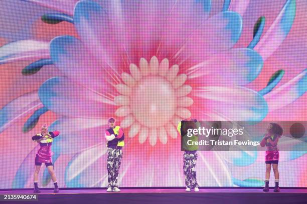 Kids perform on stage during the Kidz Bop Never Stop Live tour on April 03, 2024 in London, England.