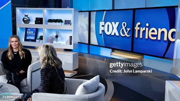 Fox anchor Ainsley Earhardt interviews Leah McSweeney during "Fox & Friends" at Fox News Channel Studios on April 03, 2024 in New York City.