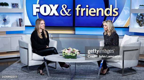 Fox anchor Ainsley Earhardt interviews Leah McSweeney during "Fox & Friends" at Fox News Channel Studios on April 03, 2024 in New York City.