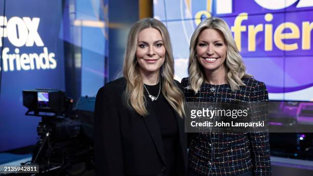 Fox anchor Ainsley Earhardt and Leah McSweeney pose during "Fox & Friends" at Fox News Channel Studios on April 03, 2024 in New York City.