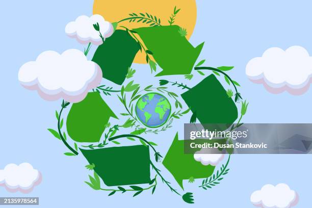 when you recycle, the earth is happier - save the planet stock illustrations