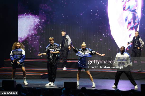 Kids perform on stage during the Kidz Bop Never Stop Live tour on April 03, 2024 in London, England.