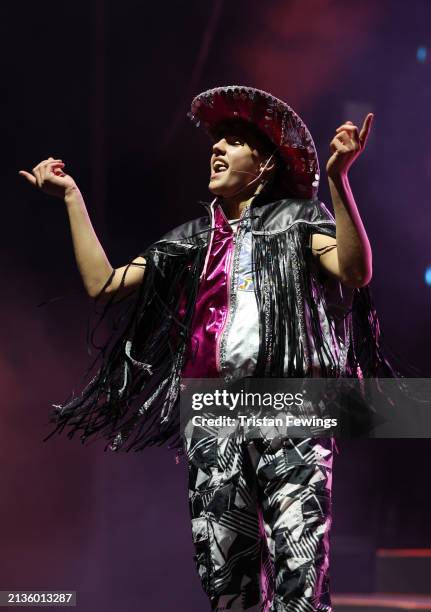 Kids perform on stage during the Kidz Bop Never Stop Live tour on April 03, 2024 in London, England.