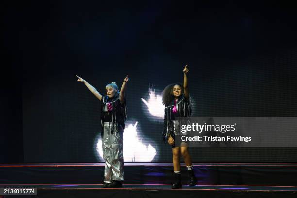 Kids perform on stage during the Kidz Bop Never Stop Live tour on April 03, 2024 in London, England.