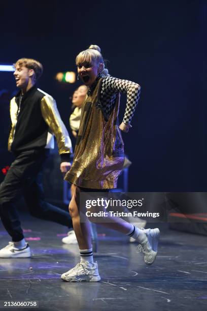 Kids perform on stage during the Kidz Bop Never Stop Live tour on April 03, 2024 in London, England.