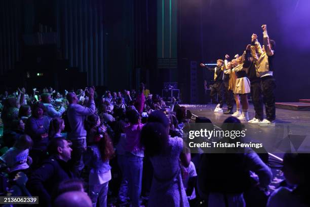 Kids perform on stage during the Kidz Bop Never Stop Live tour on April 03, 2024 in London, England.