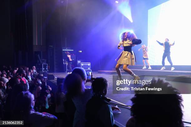 Kids perform on stage during the Kidz Bop Never Stop Live tour on April 03, 2024 in London, England.