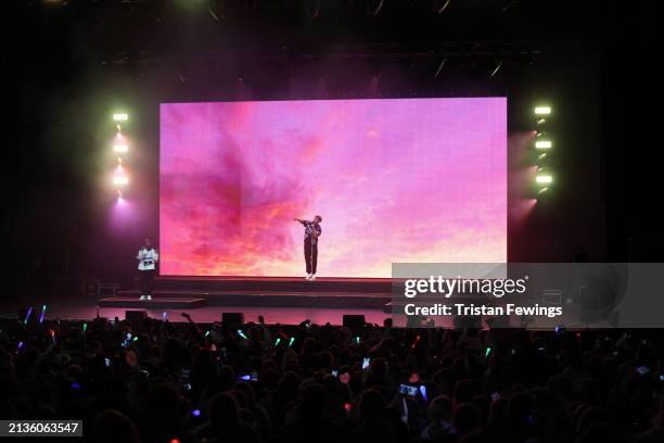 Kids perform on stage during the Kidz Bop Never Stop Live tour on April 03, 2024 in London, England.