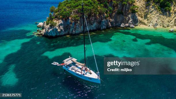 group of people spending some great time together on sailing vacation - ionian sea stock pictures, royalty-free photos & images