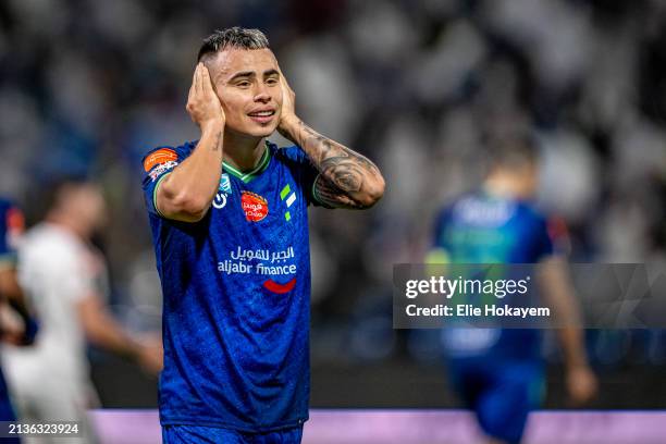 Lucas Zelarayan of Al Fateh Celabrate after the goal during the Saudi Pro League match between Al Fateh and Al-Ettifaq at Al Fateh Club Stadium on...