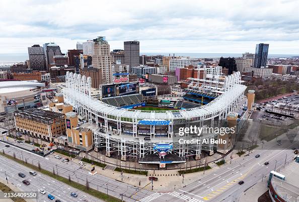 Progressive Field Gates An aerial view of Progressive Field, home of the Cleveland Guardians ...