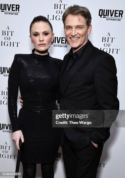 Anna Paquin and Stephen Moyer attend "A Bit Of Light" New York Screening at Crosby Street Hotel on April 03, 2024 in New York City.