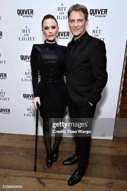 Anna Paquin and Stephen Moyer attend "A Bit Of Light" New York Screening at Crosby Street Hotel on April 03, 2024 in New York City.