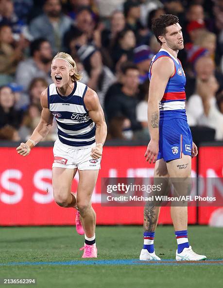 Oliver Dempsey of the Cats celebrates during the 2024 AFL Round 04