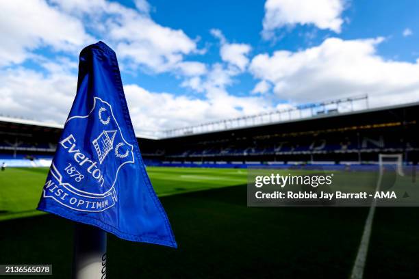 Detail of a corner flag at Everton ahead of the Premier League match between Everton FC and Burnley FC at Goodison Park on April 6, 2024 in...