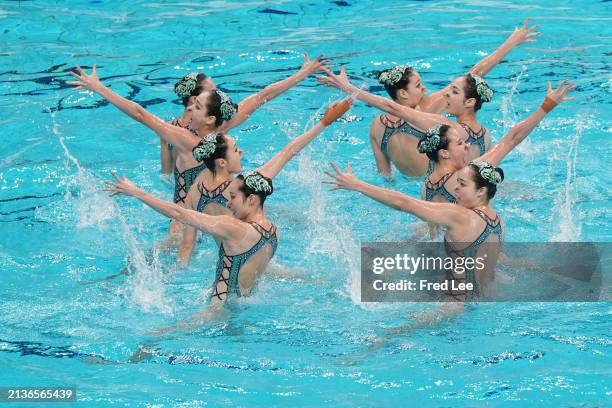 Team China competes in the Team Free final on day two of The World Aquatics Artistic Swimming World Cup Beijing 2024 at Water Cube on April 6, 2024...