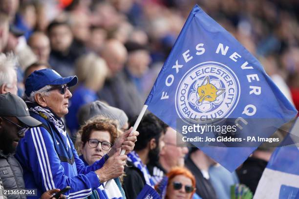 Leicester City fans waves a flag during the Sky Bet Championship match at King Power Stadium, Leicester. Picture date: Saturday April 6, 2024.
